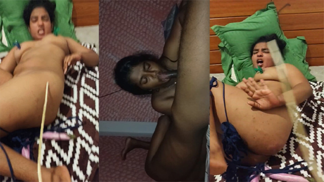 Lankan Chubby Wife Blowjob – Fucked in Two Holes Using Brinjals