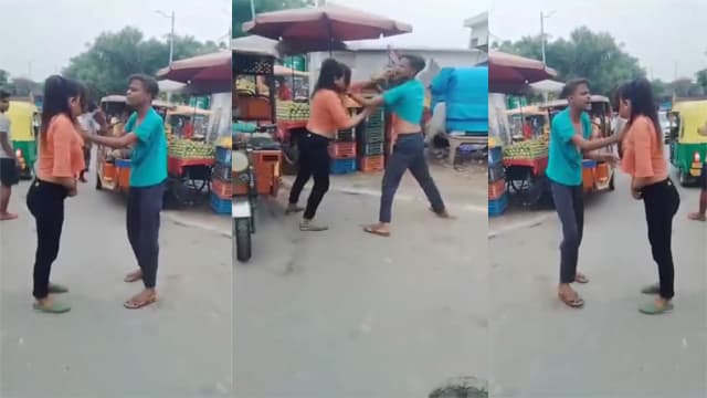 Girl stripped naked in a fight between boy and girl on the street viral video